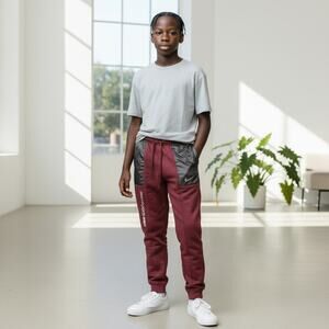 Nike Sweatpants Unisex Medium Jogger Burgundy w/ Black Pockets Retro 90s Vintage